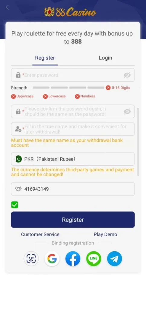 88 Casino Game Register