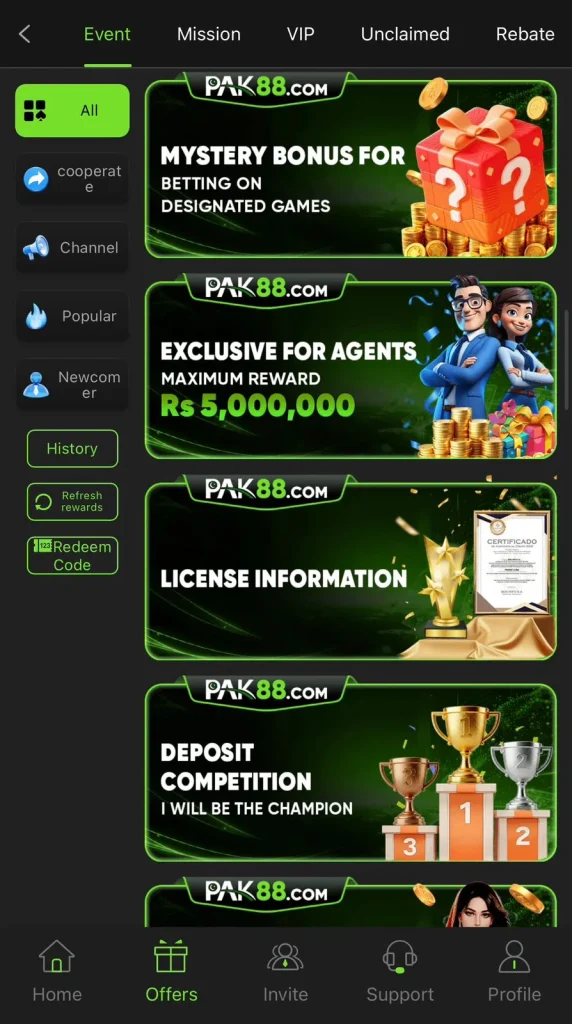 PAK88 Game Bonuses and Events