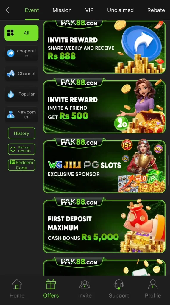 PAK88 Game Bonuses and Events