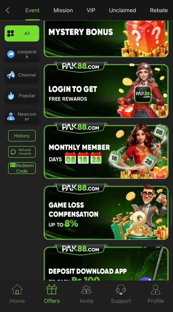 PAK88 Game Bonuses and Events