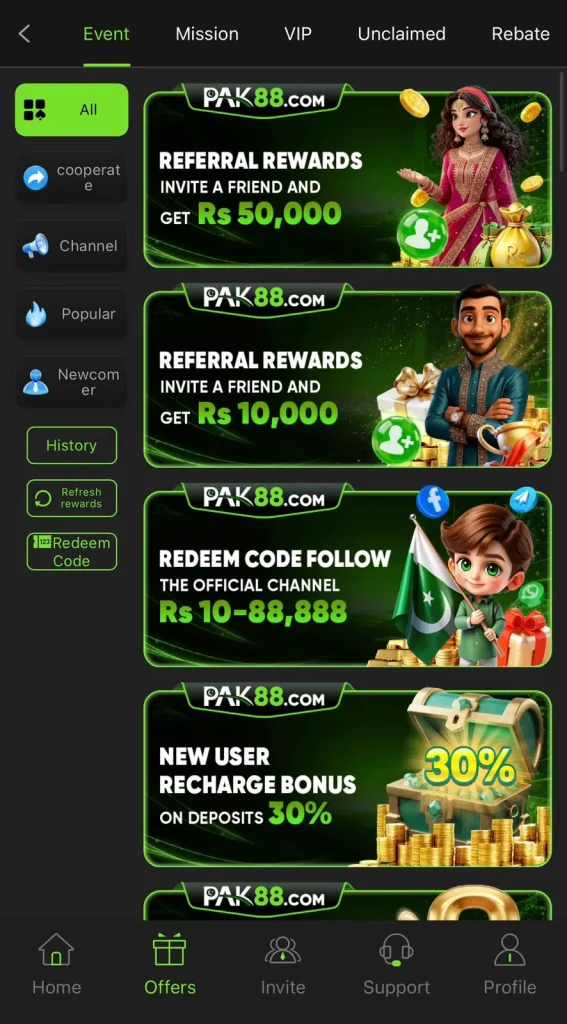 PAK88 Game Bonuses and Events